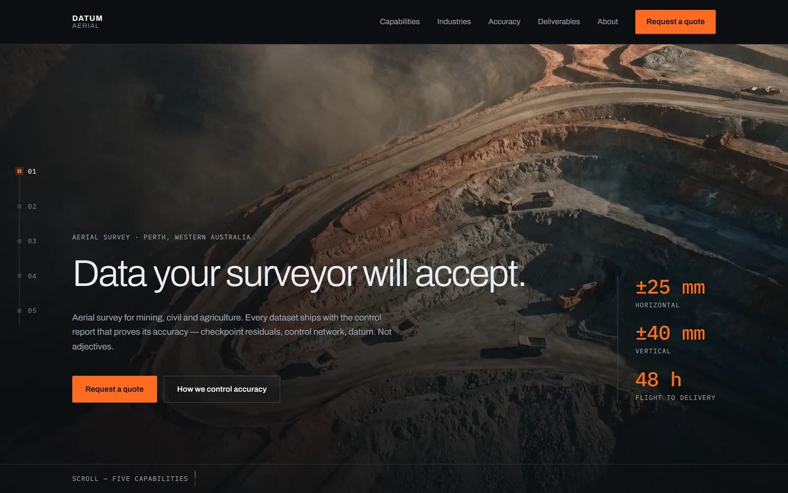 Datum Aerial demo website home page, built by Jackal AI