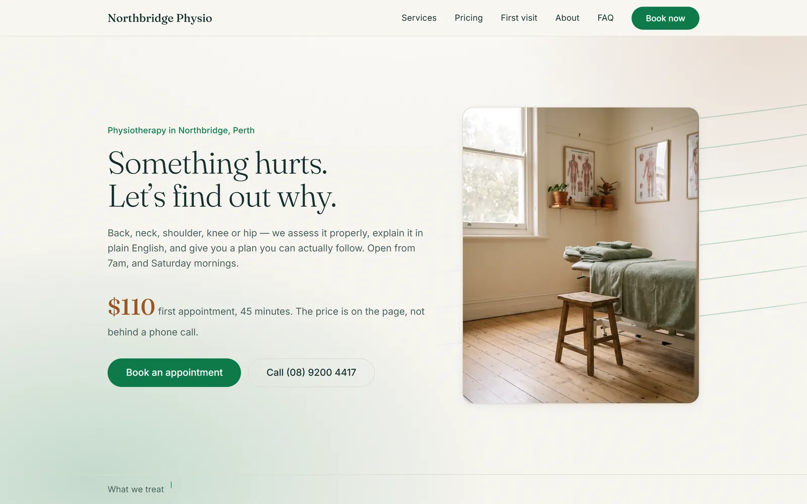 Northbridge Physio demo website home page, built by Jackal AI